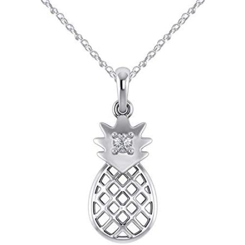 Cute Pineapple Pendant Necklace in 925 Sterling Silver With 0.10 Ct Natural Diamond (I1-I2/G-H) (white-gold-plated-silver)