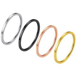 PROSTEEL 3/4pcs 1mm Stainless Steel Womens Plain Band Knuckle Stacking Midi Rings Set Comfort Fit Silver/Gold/Rose/Black Tone Size #4-#10