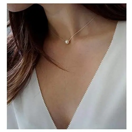 Yfe Pearl Choker Single Tiny Pearl Necklace for Women and Girls Simple Jewelry Minimalist Necklace (Gold 1 layer)