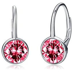 TOUPOP 12 Birthstone Earrings s925 sterling silver Leverback Drop Earrings with Crystal Jewelry Gift for Women Teen Girl Birthday Christmas