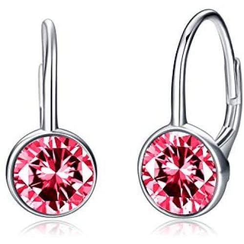 TOUPOP 12 Birthstone Earrings s925 sterling silver Leverback Drop Earrings with Crystal Jewelry Gift for Women Teen Girl Birthday Christmas