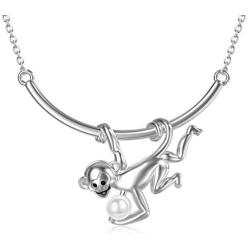 PELOVNY Monkey Necklace for Women Sterling Silver Animal with Pearl Pendant Necklace Monkey Jewelry Gift for Girls Daughter 18inches Chain
