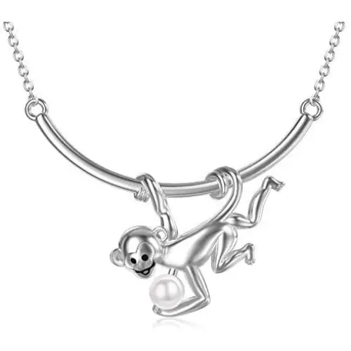 PELOVNY Monkey Necklace for Women Sterling Silver Animal with Pearl Pendant Necklace Monkey Jewelry Gift for Girls Daughter 18inches Chain