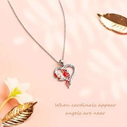 Red Cardinal Necklace Memorial Gift for Women Sterling Silver When Cardinals Appear Angels Are Near Heart Necklace Jewelry for Girls