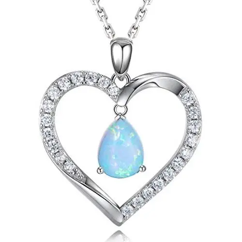 HAOSG 925 Sterling Silver Love Heart April Birthstone Simulated Diamond Necklace Mothers Day Birthday Jewelry Gifts for Her Women Girls, 16''+2'' Adjustable Chain