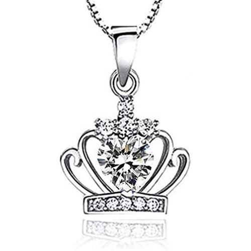 Sterling Silver Necklace Royal Crown Pendant 2 Colors Zircon 18inches 925 Box Chain Clavicle Pendant