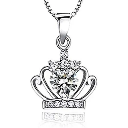 Sterling Silver Necklace Royal Crown Pendant 2 Colors Zircon 18inches 925 Box Chain Clavicle Pendant