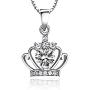 Sterling Silver Necklace Royal Crown Pendant 2 Colors Zircon 18inches 925 Box Chain Clavicle Pendant