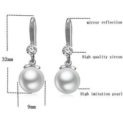 Womens Sterling Silver Zircon Cultured Pearl Earrings