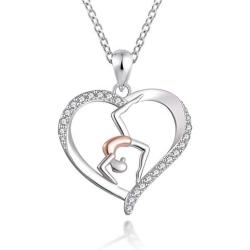 925 Sterling Silver Gymnast Gymnastic Dance Necklace Yoga Sports Heart Pendant Jewelry Birthday Gift Girl Dancer Women Her