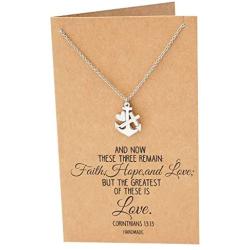 Quan Jewelry Faith Hope and Love Necklace with Heart Anchor Cross Crucifix Pendant, Nautical Pirate Inspired Charm, Religious Jewelry, Gifts for Women with Inspirational Quote on Greeting Card