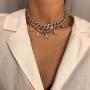 Denifery Butterfly Cuban Link Chain Necklace Butterfly Choker Pendant Necklace Set Women Hip Hop Choker Necklace Punk Jewelry for Women Girls (Silver D)