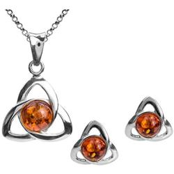 Ian and Valeri Co. Amber Sterling Silver Celtic Earrings Pendant Necklace Set Chain 18''