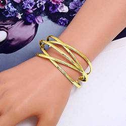 Multi-Layer Cross Wire Bangle Minimalist Simple Coil Punk Style Cuff Open Adjustable Wide Bracelet for Women Teen Girls Fashion Jewelry Armlet Armband Bangle