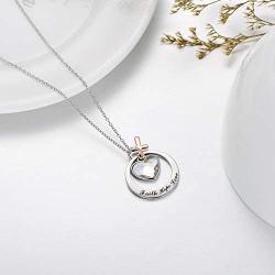 Two-Tone Sterling Silver and Rose Gold or Gold-''Faith Hope Love'' Cross Charm Pendant Necklace with Austrian Crystal
