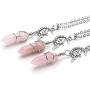 Jovivi Silver Fairy/Flower Rose Quartz Crystal Gemstone Hexagonal Healing Point Chakra Pendant Necklace 24''