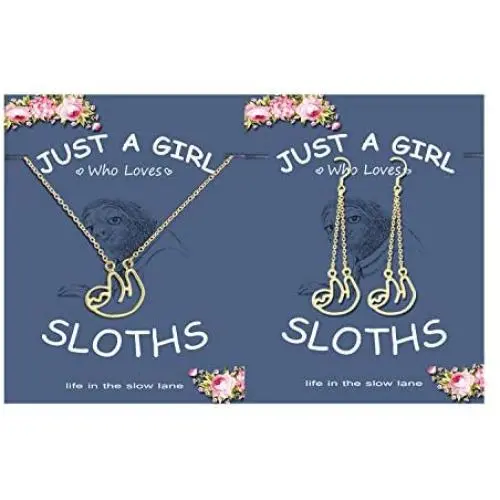 Charm Animal Sloth Drop Earrings Necklace Set,Long Chain Tassel Sloth Earrings Cute Sloth Pendant Necklace with Message Card for Women Teen Girls Child Inspired Jewelry