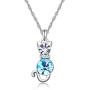 Comelyjewel Premium Quality 4 Pcs Fashion Zircon Crystal Cat Necklace Animal Earrings Jewelry Set Silver blue