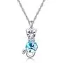 Comelyjewel Premium Quality 4 Pcs Fashion Zircon Crystal Cat Necklace Animal Earrings Jewelry Set Silver blue