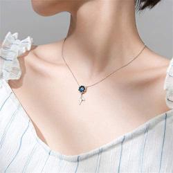 Mermaid in Deep Ocean Sterling Silver Necklace for Women Teen Girls Blue Crystal Dolphin Whale Fish Tail Charm Pendant Adjustable Chain 17'' Fashion Sea Jewelry Delicate Souvenir Gift for Daughter