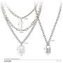 BVROSKI Chains Necklace for Eboy Egirl Men Male Emo Goth Women Teen Girls Boys,2 Layered Lock Key Pendants Necklaces Set,Stainless Steel Jewelry Pack for Pants Punk Play