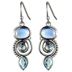Bamos Dangle Earrings for Women Girls, 925 Silver Needle Birthstone Earrings Drop Earrings with Acrylic Stone and Glass Teardrop Stone, Light Blue/Purple/Champagne Gold/Wine Red/Green