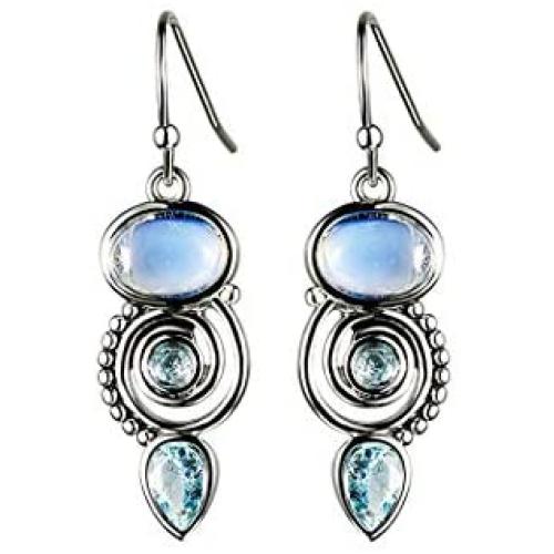 Bamos Dangle Earrings for Women Girls, 925 Silver Needle Birthstone Earrings Drop Earrings with Acrylic Stone and Glass Teardrop Stone, Light Blue/Purple/Champagne Gold/Wine Red/Green
