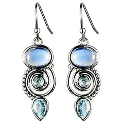 Bamos Dangle Earrings for Women Girls, 925 Silver Needle Birthstone Earrings Drop Earrings with Acrylic Stone and Glass Teardrop Stone, Light Blue/Purple/Champagne Gold/Wine Red/Green