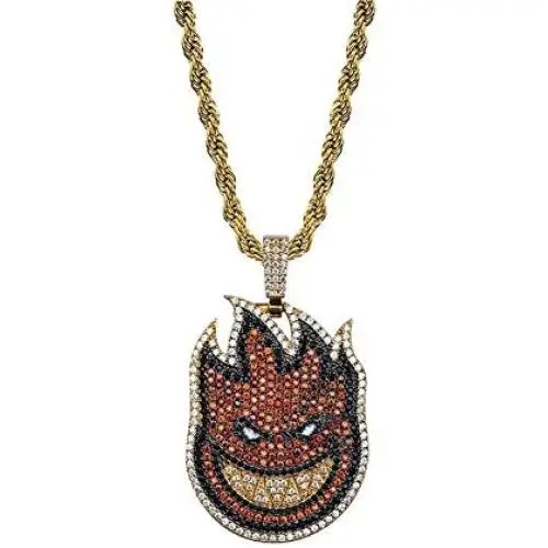 KMASAL Jewelry Hip Hop Iced Out Small Fireman Pendant Chain Pave Colorful CZ Diamond Stone 18K Gold Plated Necklace with 24 Inch Stainless Rope Chain for Men Women