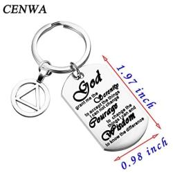 CENWA AA Recovery God Grant Me The Serenity Christian Prayer Dog Tag Keychain Sobriety Gift AA Symbol Keychain