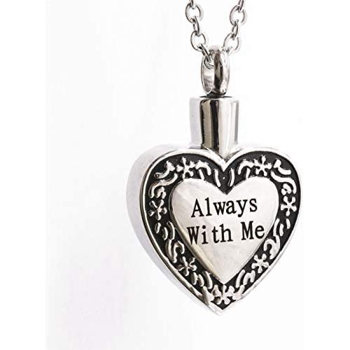 New Always with Me Heart Cremation Jewelry Pendant Urn Keepsake Necklace for Ashes,Locket Stainless Steel Keepsake Waterproof Memorial Pendant for Love,with Tools and Box