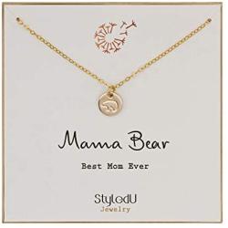 StyledU New Mom Gifts, Tiny Mama Bear Necklace for Women, 14k Gold Filled Dainty Mama Bear Disc Necklace, Mom Jewelry, Expecting Mom Necklace, Mom Birthday, Mothers Day, First Time Mom Pregnant Mother to be Jewelry