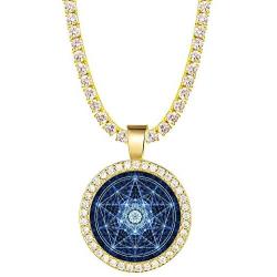 Tetragrammaton Pentacle Necklace & Pendant with 3mm Tennis Chain Cubic Zircon Necklace,Men Women Amulet Statement Jewelry, Wiccan Magical Star Satanism Pendant Necklace