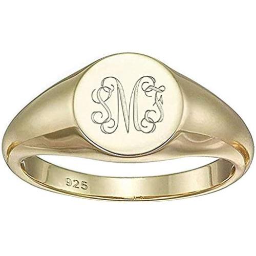 Saalort Customized Female Signet Ring Personalized 925 Sterling Silver Custom 3 Letters