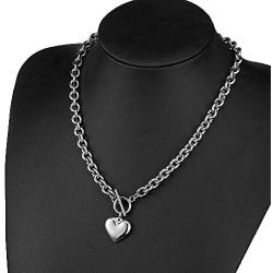 Heart Pendant Necklace Toggle Chain Heart Bracelet Chain Set Stainless Steel Charm Love Heart Jewelry Set Silver Love Heart Shape Pendant Choker Necklace Valentines Gifts for Women Girls