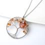 HZMAN Tree of Life Chakra Amulet Natural Quartz Round Stone Pendant Handmade Necklace
