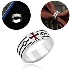YouU 2 Pcs Masonic Knights Templar Crusader Red Cross Stainless Steel Pendant Necklace and Ring for Men