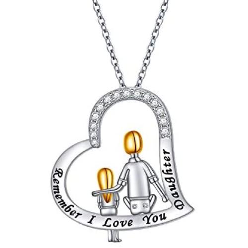 S925 Sterling Silver Daughter Heart Pendant Necklace Jewelry from Dad Mom