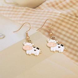 2 Pairs Cute Cat Dog Cow Stud Earring Dalmatians Spotted cat Animals Dangle Drop Earring for Women Girls Best Party Jewelry