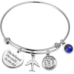TIIMG Military Gift She Believed She Could So She Did Navy Army Air Force Bracelet Military Mom Wife Bangle Bracelet