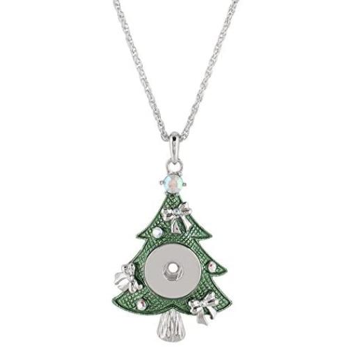 My Prime Gifts Snap Jewelry Christmas Tree Enamel Necklace Silver Plated Length 20'' fits 18-20mm Standard Ginger Style Charms My Prime Gifts