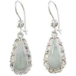 NOVICA Jade and .925 Sterling Silver Flower Dangle Earrings, Blossoming Green Dew