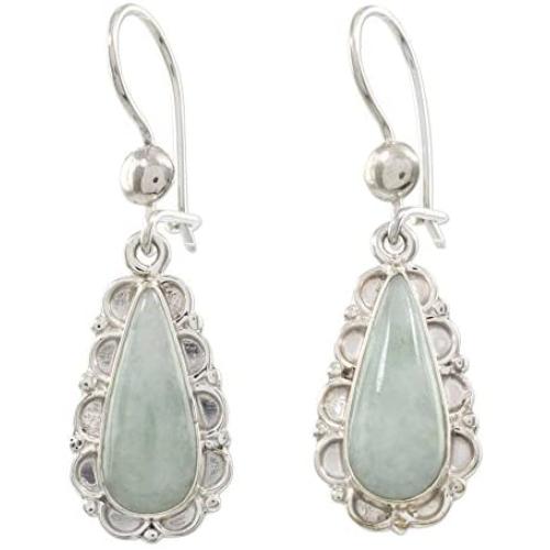 NOVICA Jade and .925 Sterling Silver Flower Dangle Earrings, Blossoming Green Dew