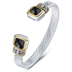 UNY Designer Inspired Jewelry Flat Cable Wire CZ Antique Bangle Beautiful Valentine