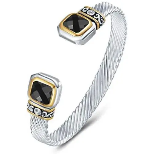 UNY Designer Inspired Jewelry Flat Cable Wire CZ Antique Bangle Beautiful Valentine