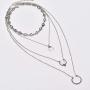 Chargances Silver Crescent Moon Pendant Long Chain Necklace Stars Choker for Women and Girls Ladies Delicate Jewelry Sexy Boho Multi Layered Necklace