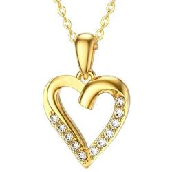 Yafeeso Solid 14K Gold Heart Necklace for Women Girls Love Heart Pendant Necklacewith 5A Cubic Zirconia for Anniversary Mothers Day Couple Jewelry Gifts for Her, 16+2 Inch