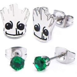 Womens Stainless Steel GOTG Groot Stud Earring Set