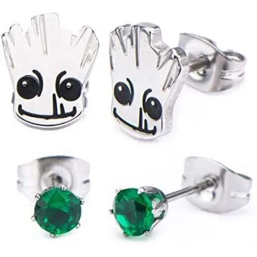 Womens Stainless Steel GOTG Groot Stud Earring Set