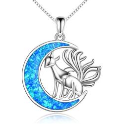 Fox Pendant Necklace, Sterling Silver Nine Tail Fox Moon Necklace Jewelry Gifts for Women,Girls, Unisex 18''